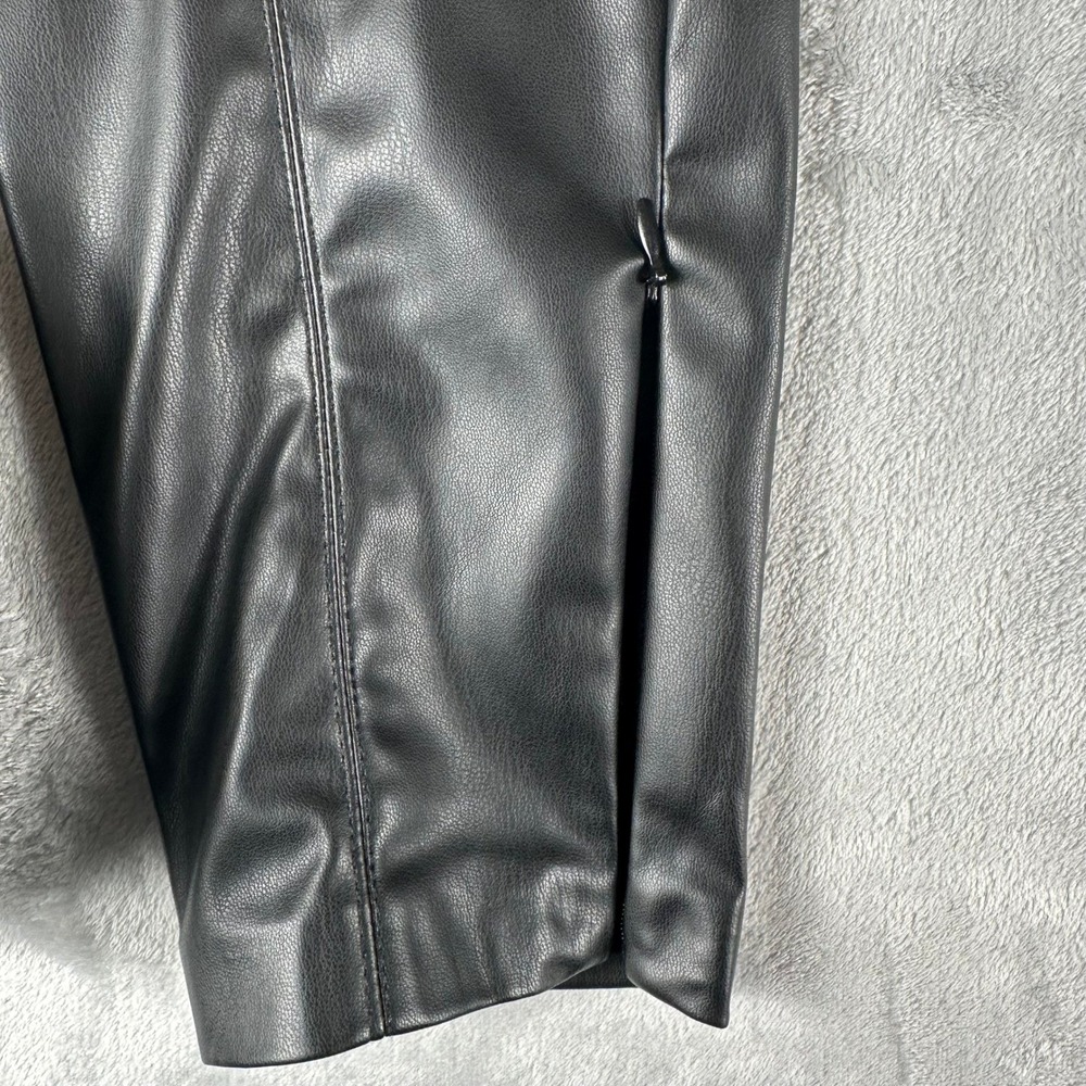 NWT Zara Faux Leather Leggings Womens Large Black High Rise Edgy Moto Zip Hem - Picture 8 of 9